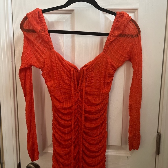 GANNI Ruched Orange Midi Dress - Picture 5 of 5